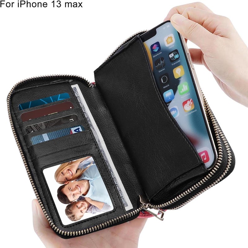 HAWEE Cellphone Wallet for Women Dual Zipper Long Purse with Removable Wristlet - Image 2