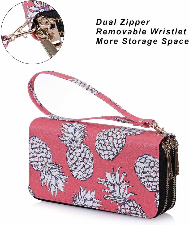 HAWEE Cellphone Wallet for Women Dual Zipper Long Purse with Removable Wristlet - Image 4