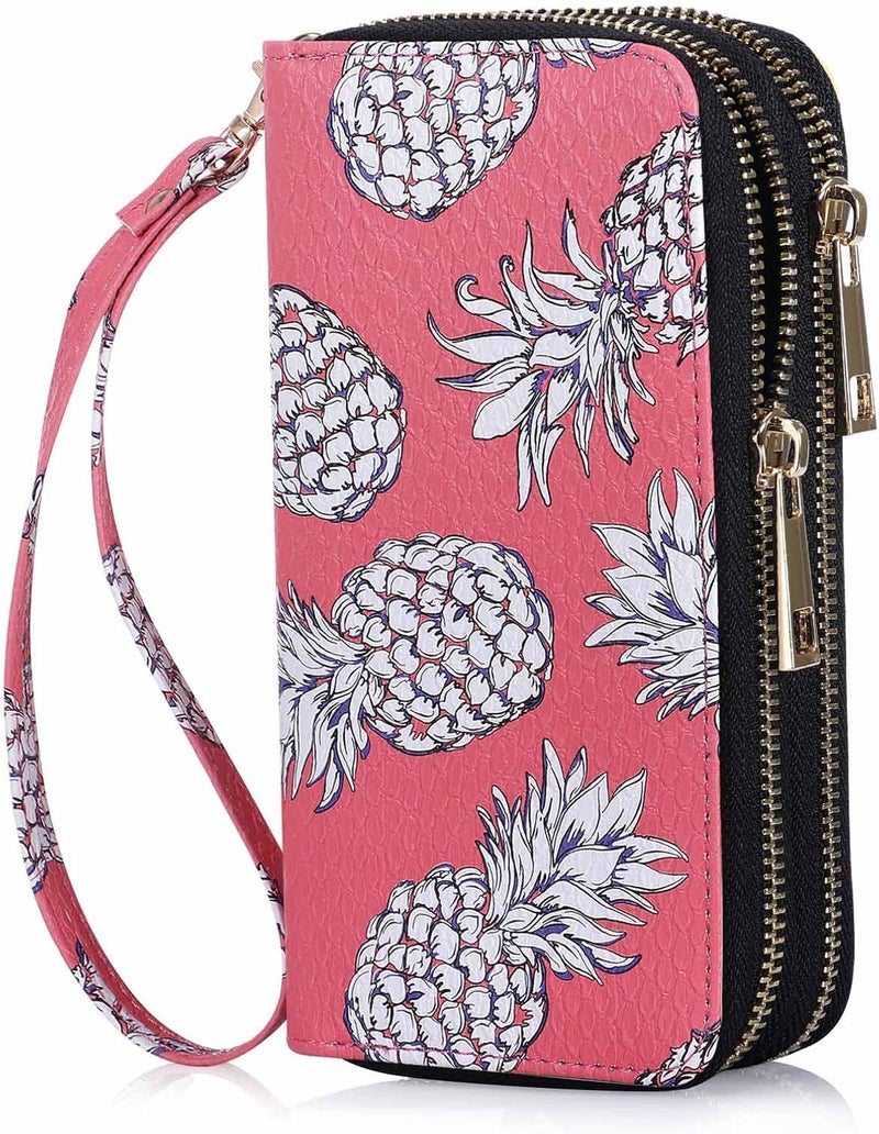 HAWEE Cellphone Wallet for Women Dual Zipper Long Purse with Removable Wristlet - Image 1