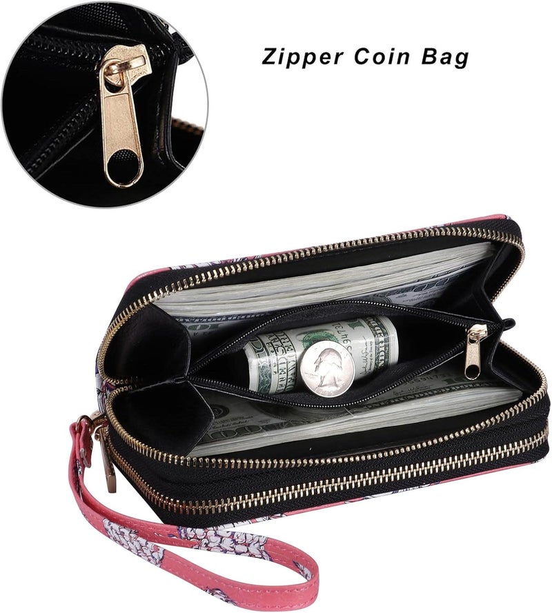 HAWEE Cellphone Wallet for Women Dual Zipper Long Purse with Removable Wristlet - Image 3