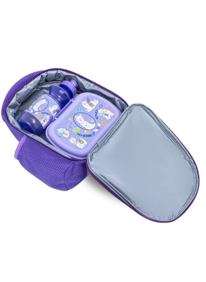 Nova kids مجموعة حقيبة غداء نوفا للأطفال مع صندوق غداء وزجاجة ماء - لاما بنفسجي - Image 2