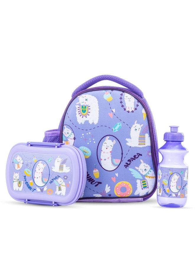 Nova kids مجموعة حقيبة غداء نوفا للأطفال مع صندوق غداء وزجاجة ماء - لاما بنفسجي - Image 1
