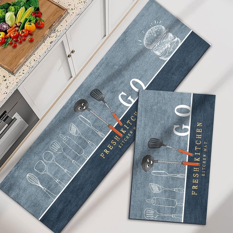 BBD kitchen shop 2 Piece Kitchen Mat Machine Washable NonSlip Bath Mat Doormat Kitchen WashablePrintedDesignerfor FloorKitchenRoom - Image 2