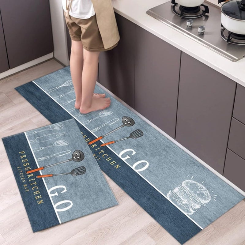 BBD kitchen shop 2 Piece Kitchen Mat Machine Washable NonSlip Bath Mat Doormat Kitchen WashablePrintedDesignerfor FloorKitchenRoom - Image 3