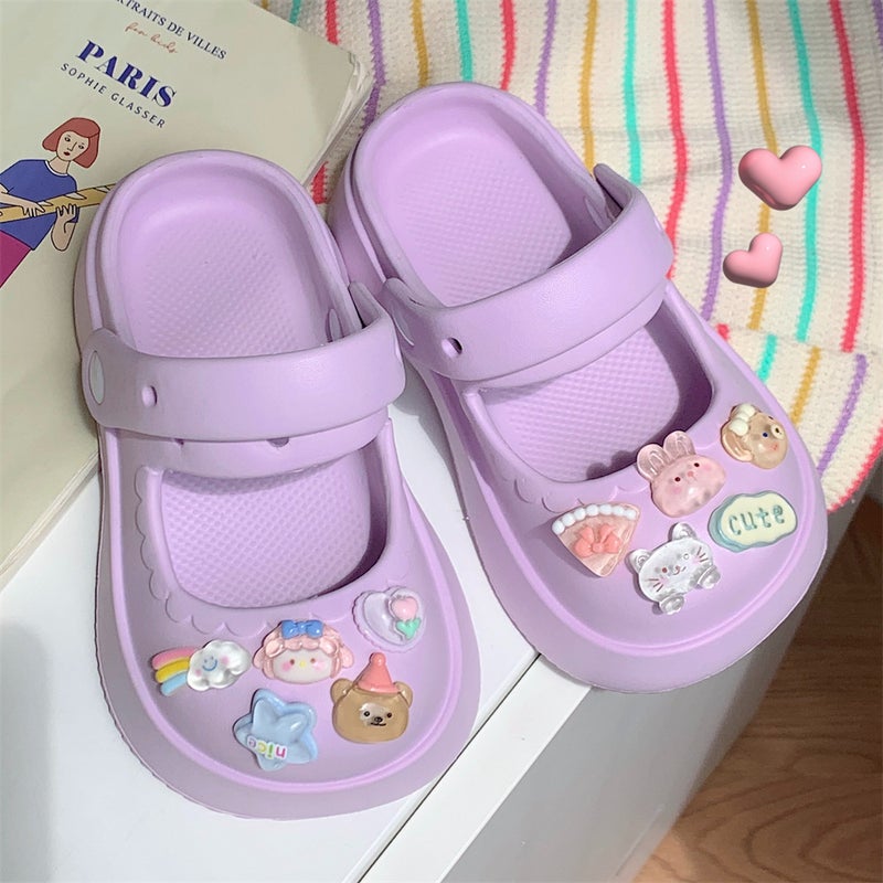 Thin EVA Hole Shoes Cute Childrens Two-Wear Sandals and Slippers Summer Soft Bottom Non-Slip Girls Baby Princess Shoes Taro purple