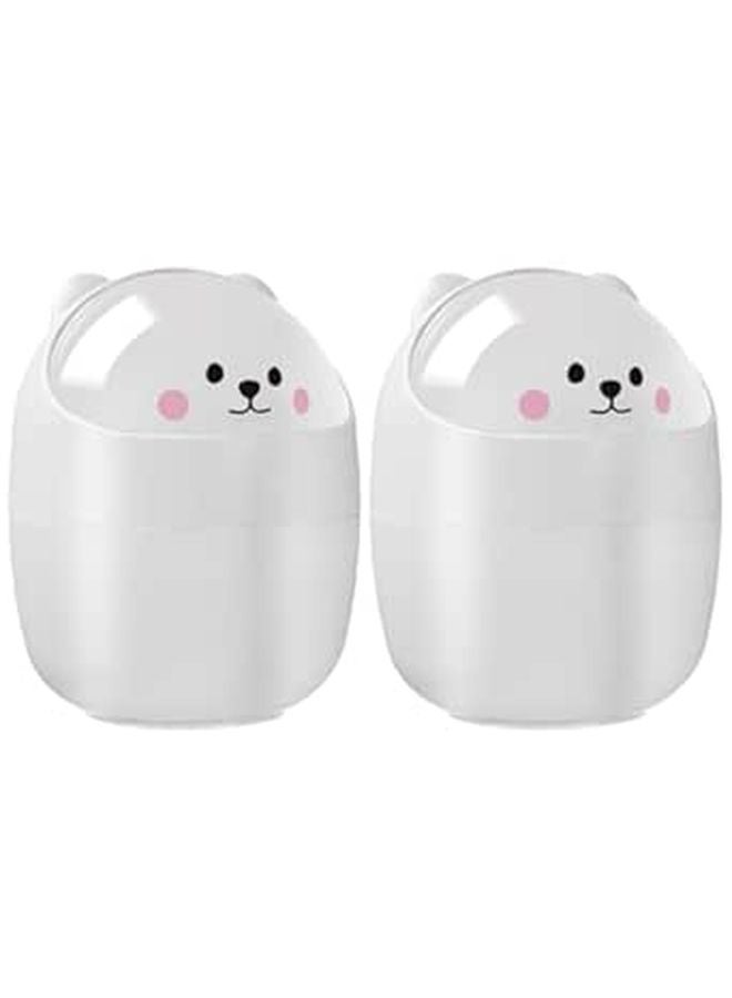 White Mini Desktop Trash Can With Flip Lid 2Pcs Small Wastebasket For Office Bathroom Desk - Image 1