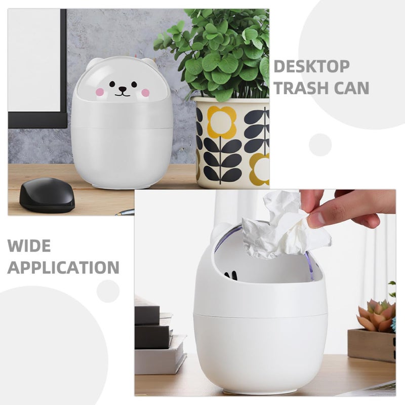 White Mini Desktop Trash Can With Flip Lid 2Pcs Small Wastebasket For Office Bathroom Desk - Image 4