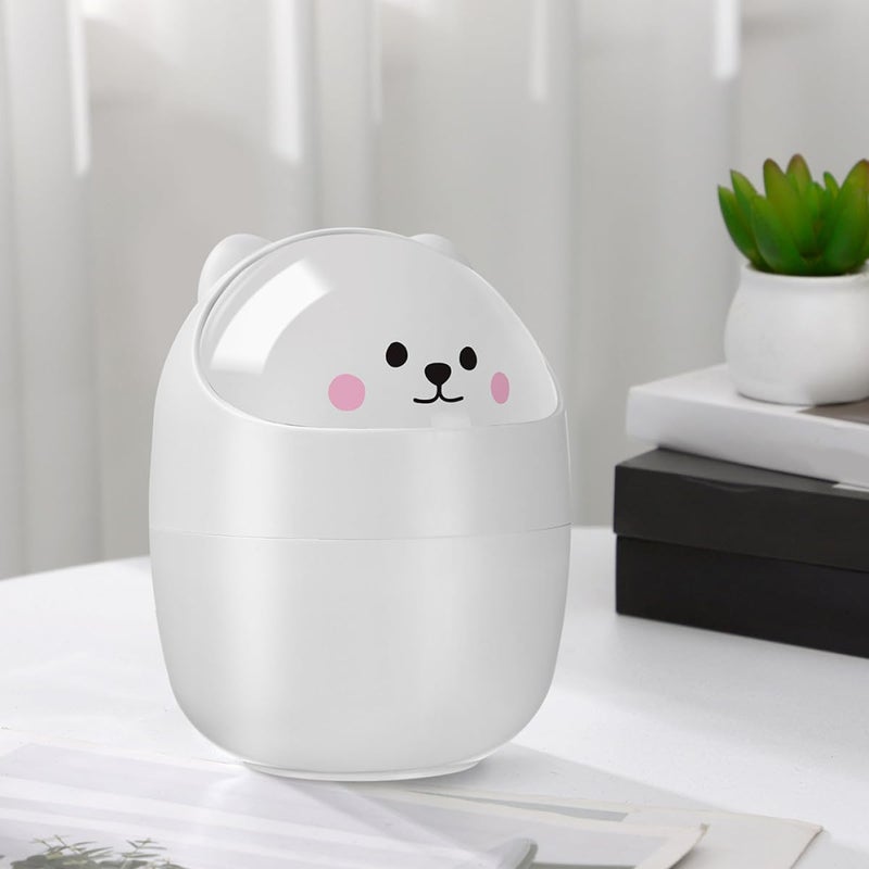White Mini Desktop Trash Can With Flip Lid 2Pcs Small Wastebasket For Office Bathroom Desk - Image 5