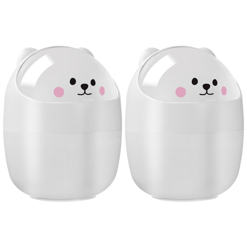 White Mini Desktop Trash Can With Flip Lid 2Pcs Small Wastebasket For Office Bathroom Desk - Image 2