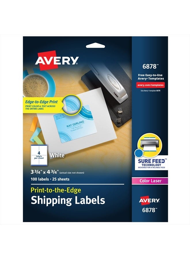 AVERY Avery Print-to-the-Edge Shipping Labels for Color Laser Printers and Copiers, 3.75 x 4.75 Inch, Pack of 100 (6878)  - Image 1