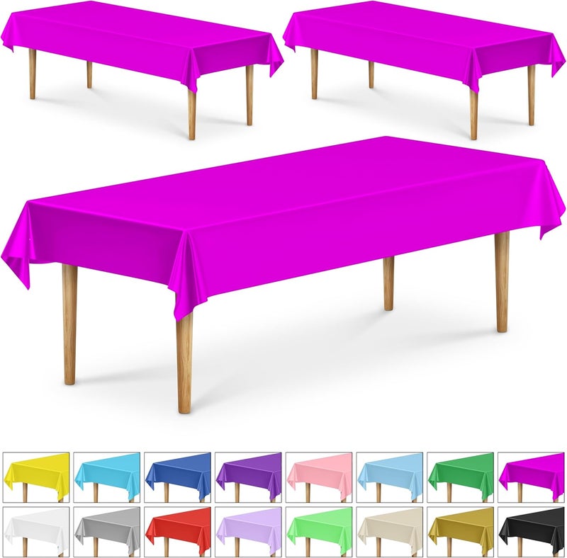 SteadMax 3 Rectangular Tablecloths BPA Free Plastic 54 x 108 inch Fuchsia - Image 1
