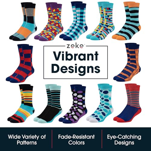 ZEKE Funny Dress Socks for Men - Funky Mens Crazy Socks - Cool Colorful Patterned Fun Socks for Men (Variation S, 6-12) - Image 5