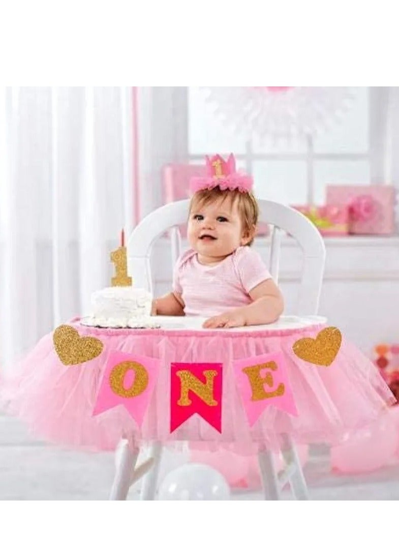 Baby First Birthday Chair Banner Flag- Bunting Banner Girl Anniversary Party Decoration - I AM ONE Year Celebration - Wall Decor - Baby Shower -DIY Pink - Image 2