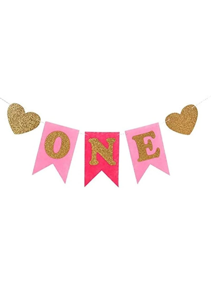 Baby First Birthday Chair Banner Flag- Bunting Banner Girl Anniversary Party Decoration - I AM ONE Year Celebration - Wall Decor - Baby Shower -DIY Pink - Image 1