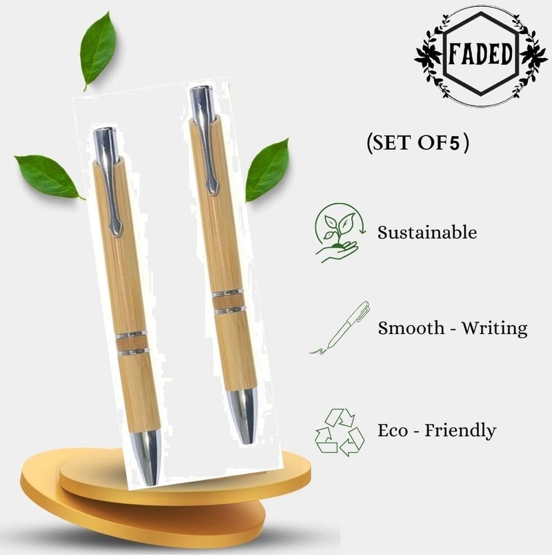 Faded Handcrafted Wooden Ballpoint Pen Set | Elegant Smooth-Writing Pens with Polished Natural Wood Finish | Refillable Ball Pens for School, Office, Gift Use & Everyday Writing (Pack of 5) - Image 4