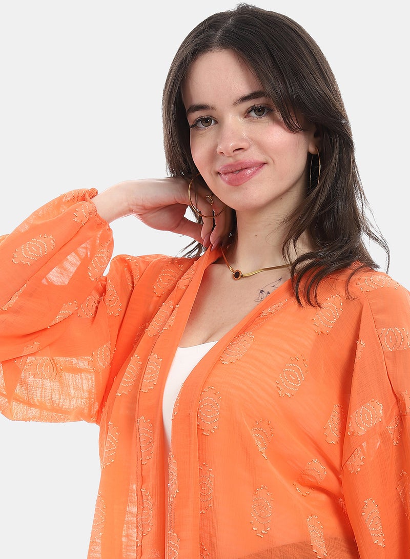 Andora Open Front Cardigan For Summer - Orange - Image 4