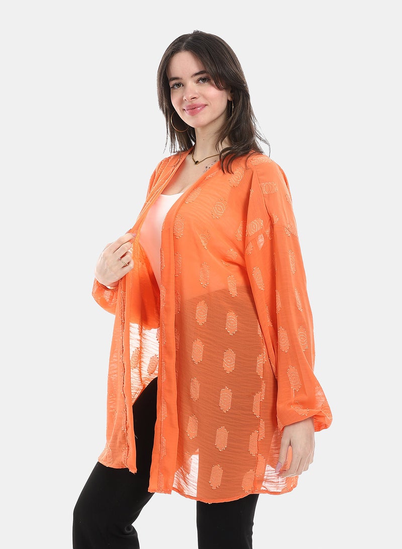 Andora Open Front Cardigan For Summer - Orange - Image 5