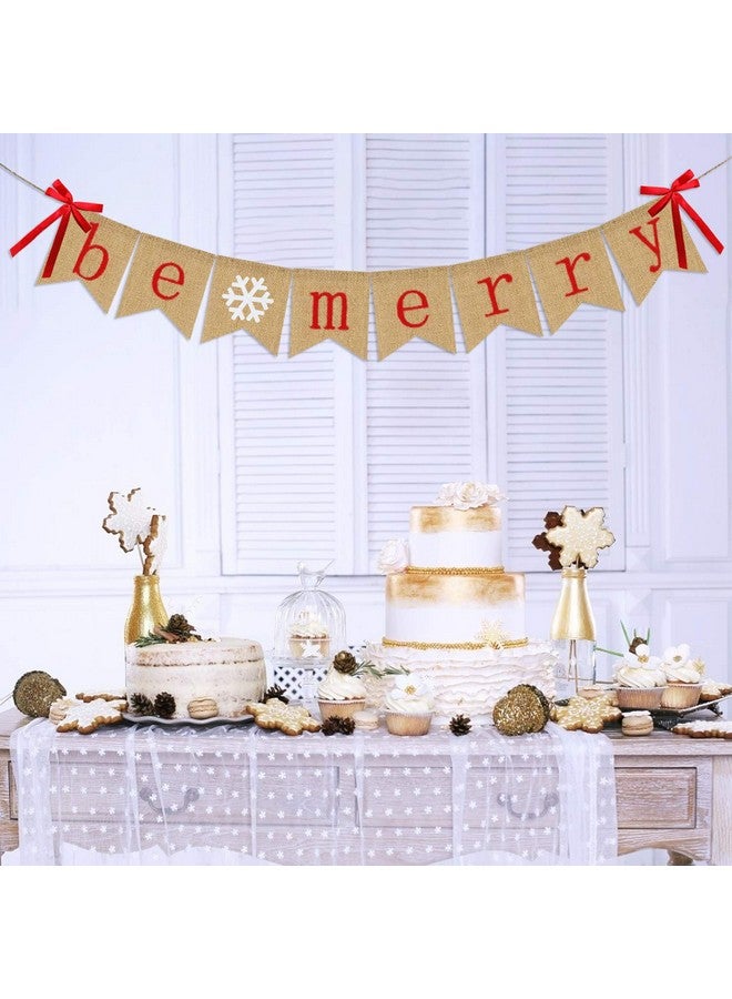 Partyprops Be Merry Burlap Banner | Christmas Banner with Snowflake Sign | Christmas Decoration | Rustic Christmas Decor for Mantle Fireplace Xmas Party Holiday Supplies Decoration | Outdoor Indoor Hanging Decor - Image 5