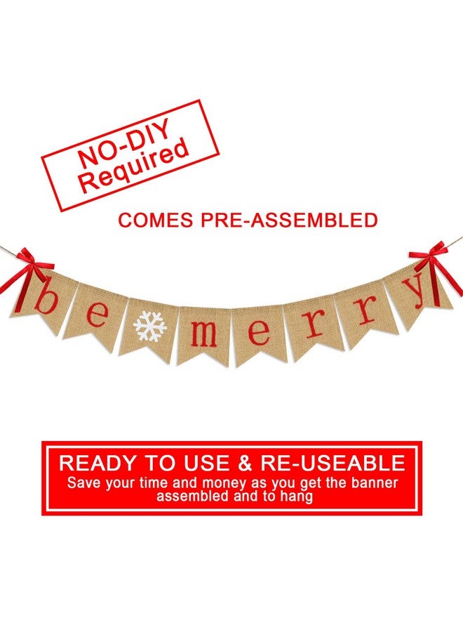 Partyprops Be Merry Burlap Banner | Christmas Banner with Snowflake Sign | Christmas Decoration | Rustic Christmas Decor for Mantle Fireplace Xmas Party Holiday Supplies Decoration | Outdoor Indoor Hanging Decor - Image 2