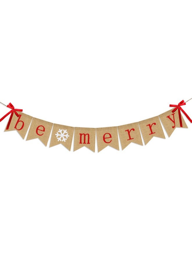 Partyprops Be Merry Burlap Banner | Christmas Banner with Snowflake Sign | Christmas Decoration | Rustic Christmas Decor for Mantle Fireplace Xmas Party Holiday Supplies Decoration | Outdoor Indoor Hanging Decor - Image 1