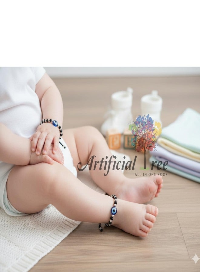 ARTIFICIAL TREE 1 Pair Evil Eye Black Thread Nazariya Bracelet | 1 Pair Evil Eye Black Thread Nazariya Adjustable Bracelet | Nazar Battu | New Born Baby to 6 Year Kids | 4 Piece (AT BABY BRCT 0023) - Image 4