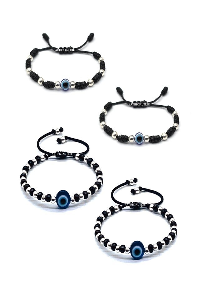 ARTIFICIAL TREE 1 Pair Evil Eye Black Thread Nazariya Bracelet | 1 Pair Evil Eye Black Thread Nazariya Adjustable Bracelet | Nazar Battu | New Born Baby to 6 Year Kids | 4 Piece (AT BABY BRCT 0023) - Image 1