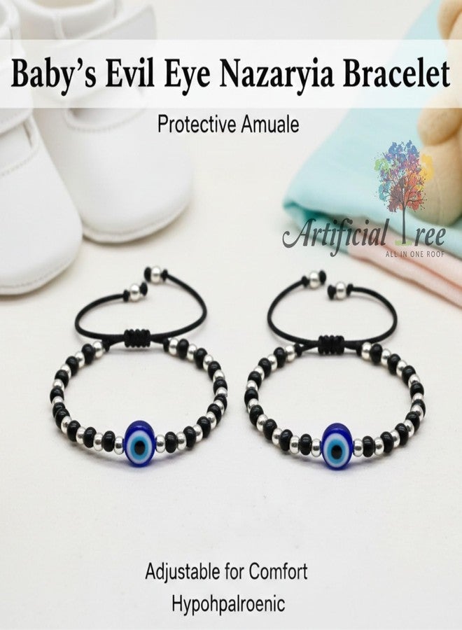 ARTIFICIAL TREE 1 Pair Evil Eye Black Thread Nazariya Bracelet | 1 Pair Evil Eye Black Thread Nazariya Adjustable Bracelet | Nazar Battu | New Born Baby to 6 Year Kids | 4 Piece (AT BABY BRCT 0023) - Image 5