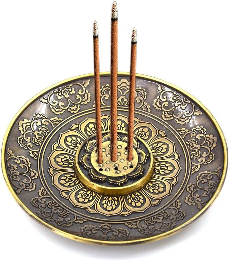 meifan حامل بخور نحاسي، 9 فتحات مع صائد رماد قابل للفصل، إكسسوارات عطرية ��جعية وأنيقة - Image 1