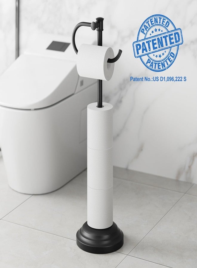 RUMOSE Toilet Paper Holder Stand for Floor, Matte Black Bathroom Free Standing Toilet Tissue Roll Holder with Storage, Adjustable 17-25 Inch, SUS304 Stainless Steel - Image 5