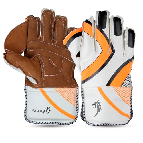 Snaga Leather Cricket Wicket Keeping Gloves Suitable for Professional Players (Orange) - Image 1