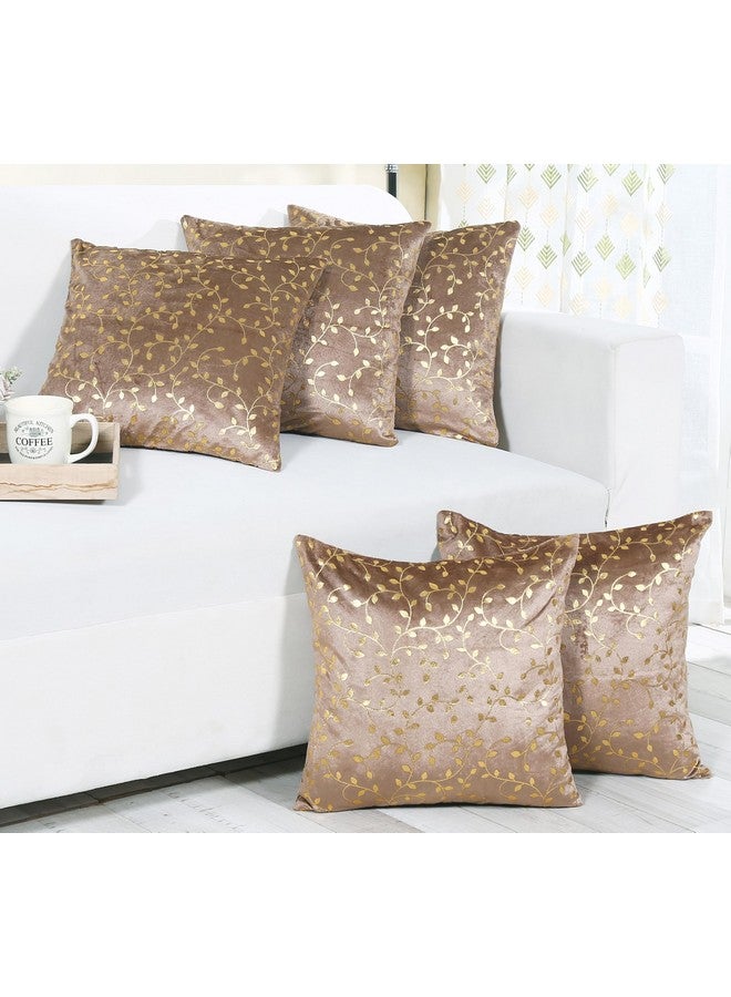 RD TREND Velvet Cushion Covers, 40 x 40 cm/16 x 16 inches, Set of 5,250 TC, Side Zipper (Light Brown) - Image 1