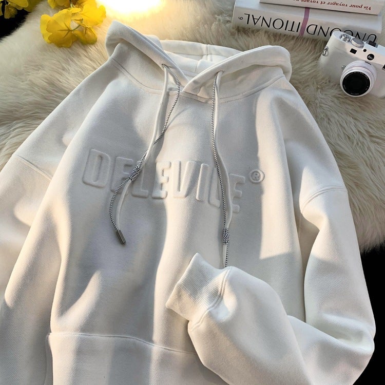 vintage Sweatshirt Mens Hooded oversize320g Heavy Spring and Autumn Fashion Brand hoodie American Lazy chic White - Image 1