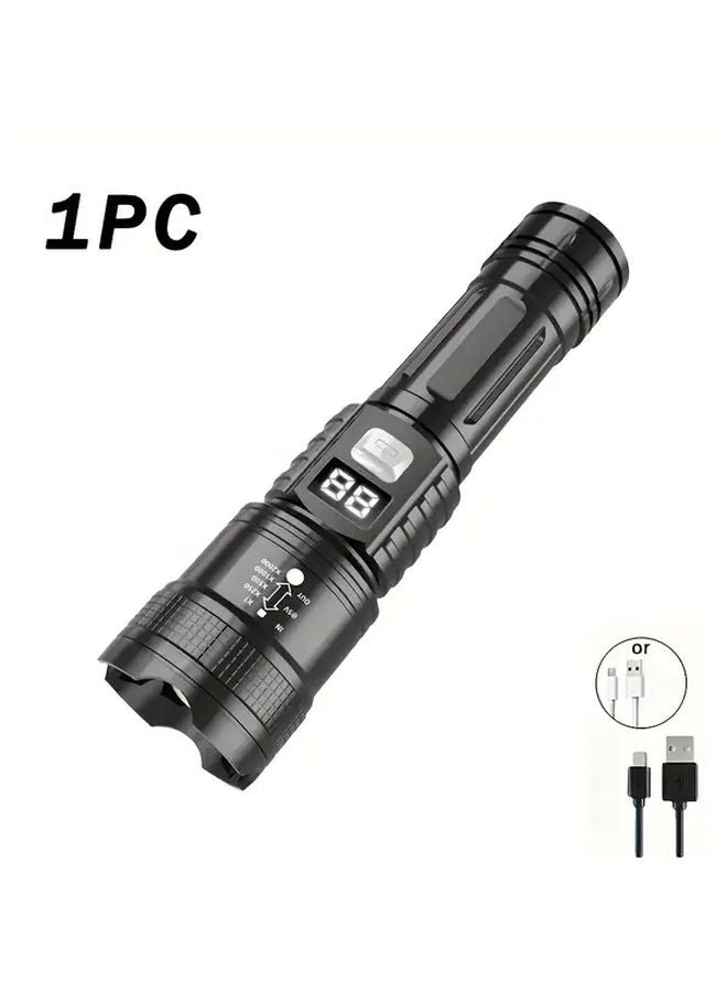Black Flashlight 450mAh Zoomable Type C Charging Portable High Lumen Long Range Outdoor - Image 1