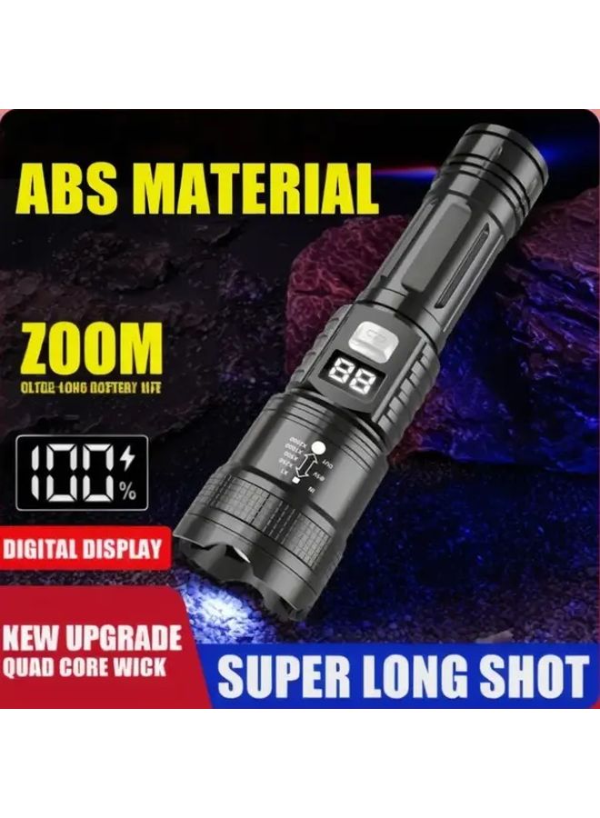 Black Flashlight 450mAh Zoomable Type C Charging Portable High Lumen Long Range Outdoor - Image 3