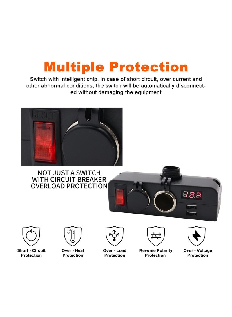 Dual USB Charger and Dual 12V Power Outlet Cigarette Lighter Splitter Adapter with LED Voltmeter and On/Off Switches for Cars, RVs, Trucks, Marine, Boats, and Campers. - Image 4