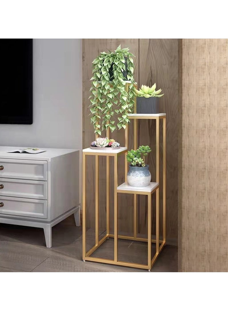 LINGWEI Flower Pot Stand Gold Metal Frame With White Marble Surface Plant Stand Shelf 30x100x30cm - Image 1