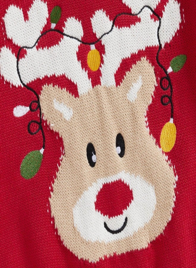 Frietlebird Toddler Boy Girl Knit Sweater Christmas Outfit Ugly Christmas Sweater Deer Print Crewneck Sweatshirt Warm Winter Clothes (A-Red Lamp Deer,3-4T) - Image 4