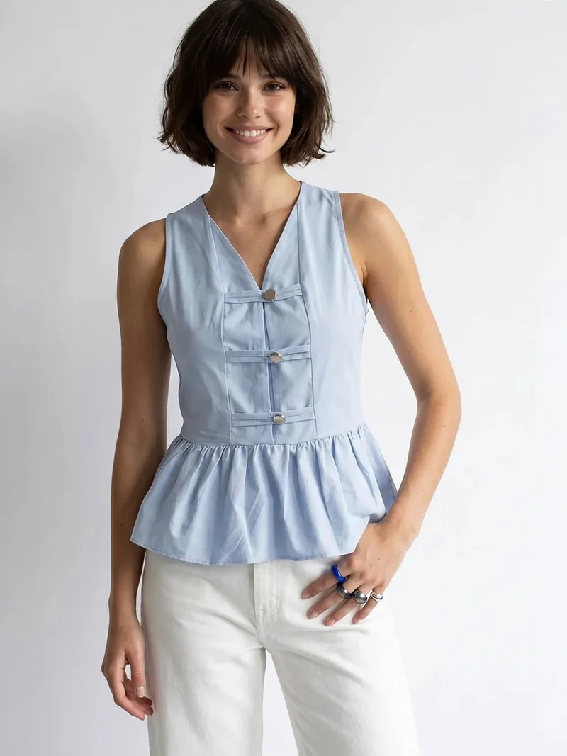 ميكسراي MIXRAY Sleeveless Poplin Peplum Blouse