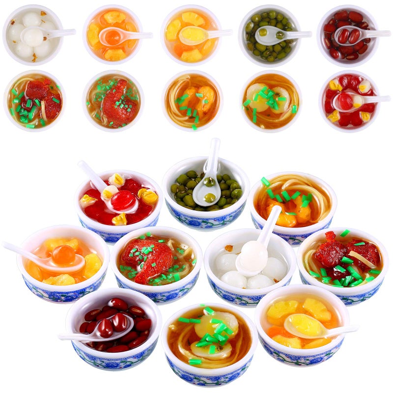 Patelai 10 Pieces Mini Toy Food Miniatures Chinese Play Food Blue and White Pottery Sweet Soup Syrup Noodle Bowls for Kitchen Dollhouse Accessories - Image 2
