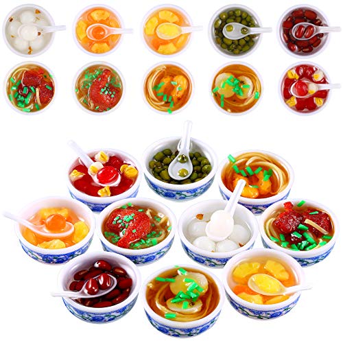 Patelai 10 Pieces Mini Toy Food Miniatures Chinese Play Food Blue and White Pottery Sweet Soup Syrup Noodle Bowls for Kitchen Dollhouse Accessories - Image 1