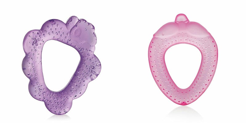 Beebaby Teethers for 6 to 12 Months BPA Free. Cooling Water Filled Baby Teether, Soft Teething Toy for Babies with Carry Case, Soothes Gums and Easy to Grip. 100% BPA, PVC Free. (Strawberry & Grapes - Pink_Violet, Pack of 2) - Image 1