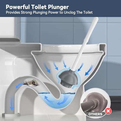 LOVLOY Unique Toilet Plunger and Brush, Silicone Brush and Heavy Duty Toilet Plunger Set with Ventilated Holder, 2-in-1 Toilet Brush and Plunger Combo for Bathroom Cleaning-New Pack (White) - Image 4