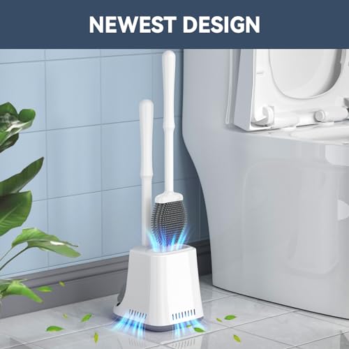 LOVLOY Unique Toilet Plunger and Brush, Silicone Brush and Heavy Duty Toilet Plunger Set with Ventilated Holder, 2-in-1 Toilet Brush and Plunger Combo for Bathroom Cleaning-New Pack (White) - Image 2