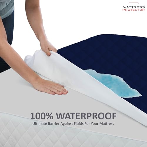 Mattress Protector King Size | Waterproof Premium Cotton Quilted Bed Protector | Thick Cushion Padding for Cloud-Like Sleep, Soft & Noiseless | Elastic Fitted upto 10" (6.5x6 Ft | 78x72 in) -Dark Blue - Image 4