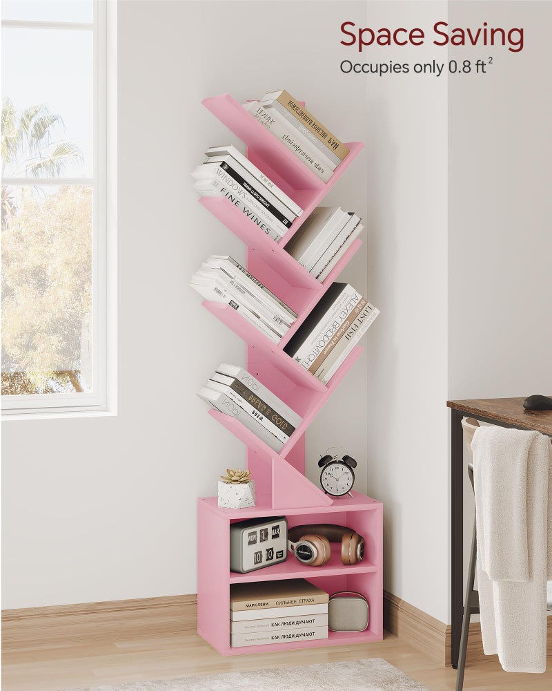 SUNMORY 6 Tier Tree Bookshelf, Small Bookcase with Storage Cabinet, Modern Tall Narrow Bookshelves Organizer, Floor Standing Book Shelf for Bedroom/Living Room/Home Office/Corner, Pink - Image 2