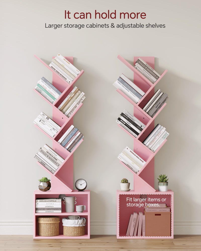 SUNMORY 6 Tier Tree Bookshelf, Small Bookcase with Storage Cabinet, Modern Tall Narrow Bookshelves Organizer, Floor Standing Book Shelf for Bedroom/Living Room/Home Office/Corner, Pink - Image 3