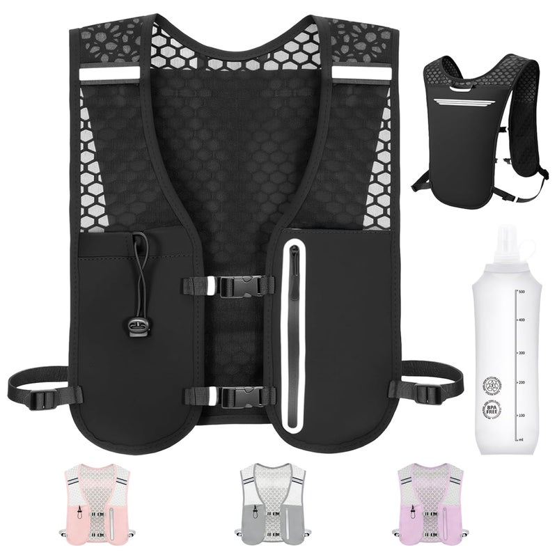 Katroiy Running Hydration Vest Adjustable Chest Straps Running Vest for Women Men with 500ml Soft Flask Lightweight Runners Vest Women for Hiking Trail Running Cycling Race MarathonBlack - Image 2