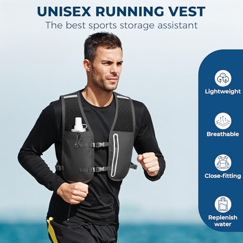 Katroiy Running Hydration Vest Adjustable Chest Straps Running Vest for Women Men with 500ml Soft Flask Lightweight Runners Vest Women for Hiking Trail Running Cycling Race MarathonBlack - Image 3