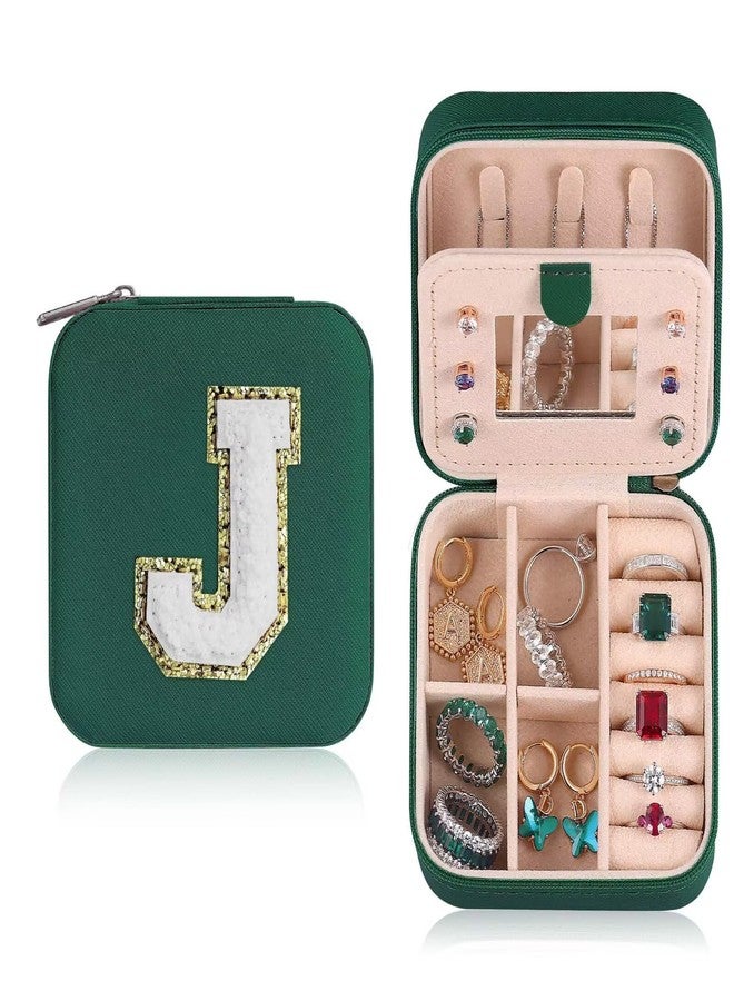علبة مجوهرات إيثون للسفر، منظم صغير، صندوق هدايا شخصي، إكسسوارات مجوهرات للمراهقات، هدية عيد الميلاد للنساء، أخضر، حرف J