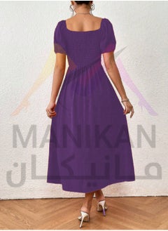MANIKAN Women's Home Dress Elegant with Puff Sleeves Heart-Shaped Neckline and Side Slit - One Size  - Image 2